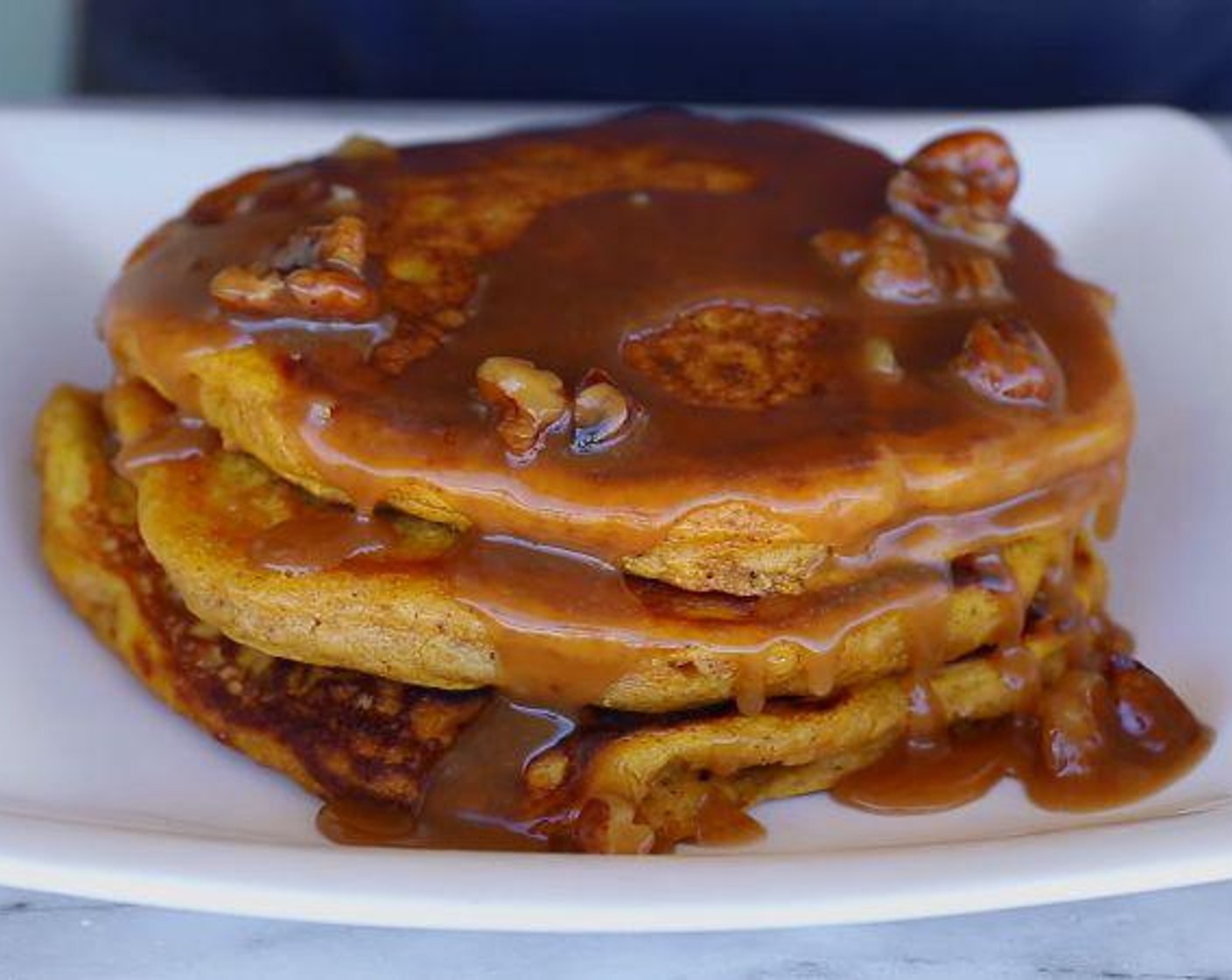 Pumpkin Pancakes with Pecan Praline Sauce