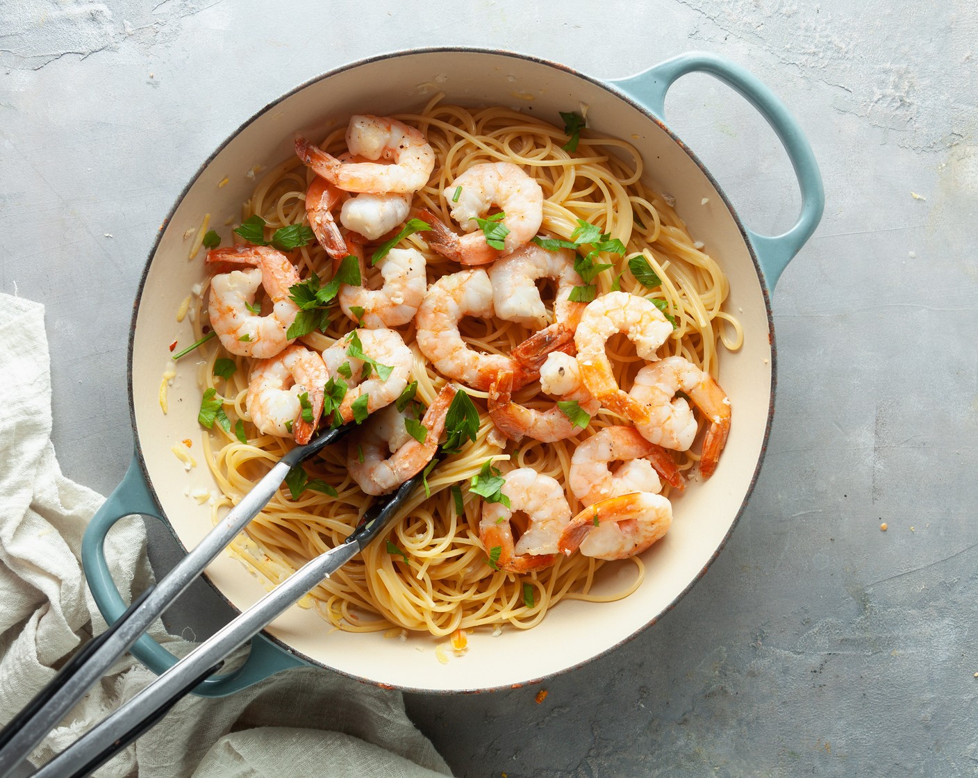 step 4 When the butter is melted, add the cooked shrimp and Fresh Parsley (1/4 cup).