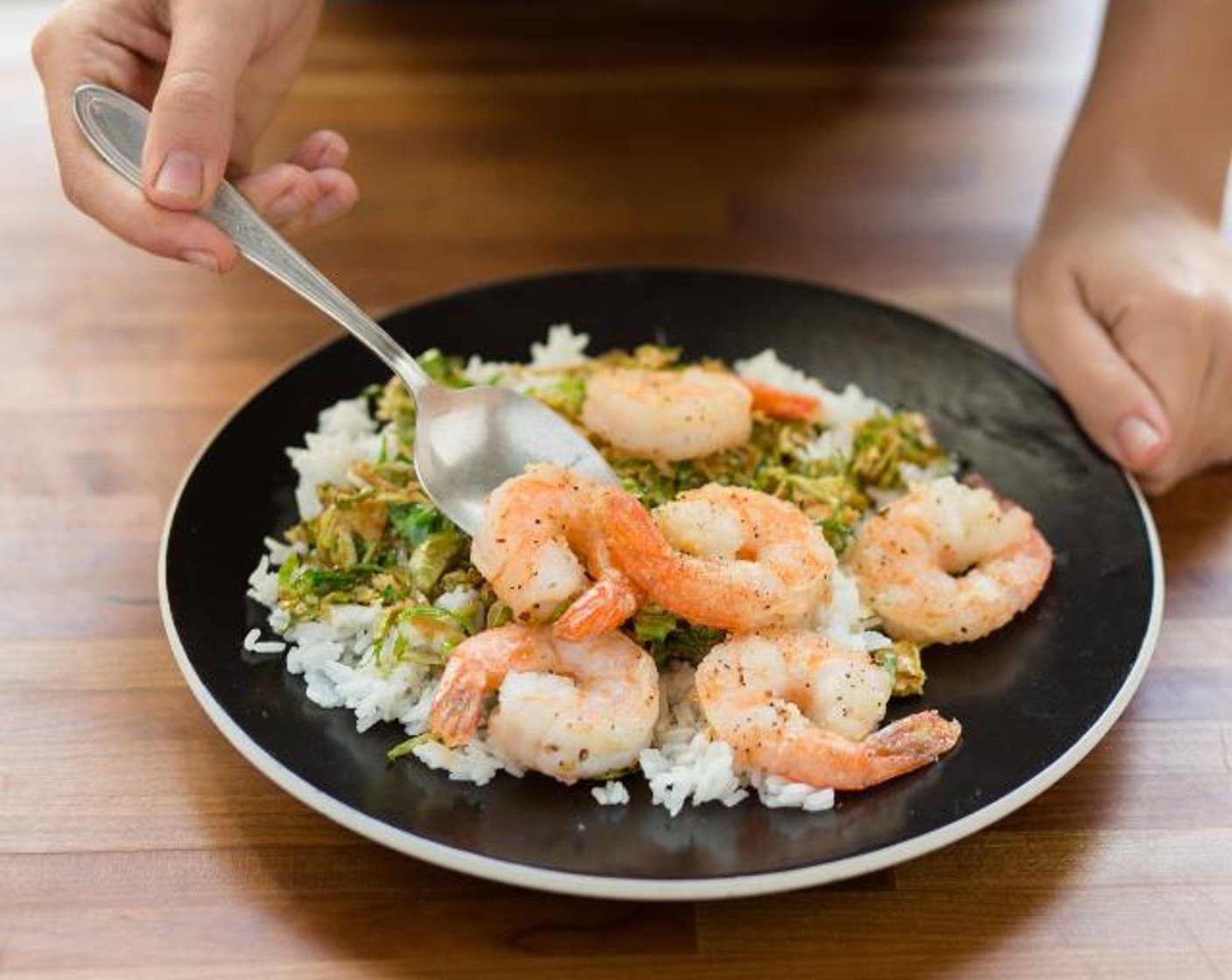 Peppercorn Shrimp with Tamari Brussel Sprouts