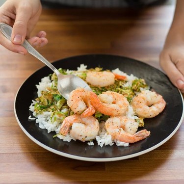 Peppercorn Shrimp with Tamari Brussel Sprouts Recipe | SideChef