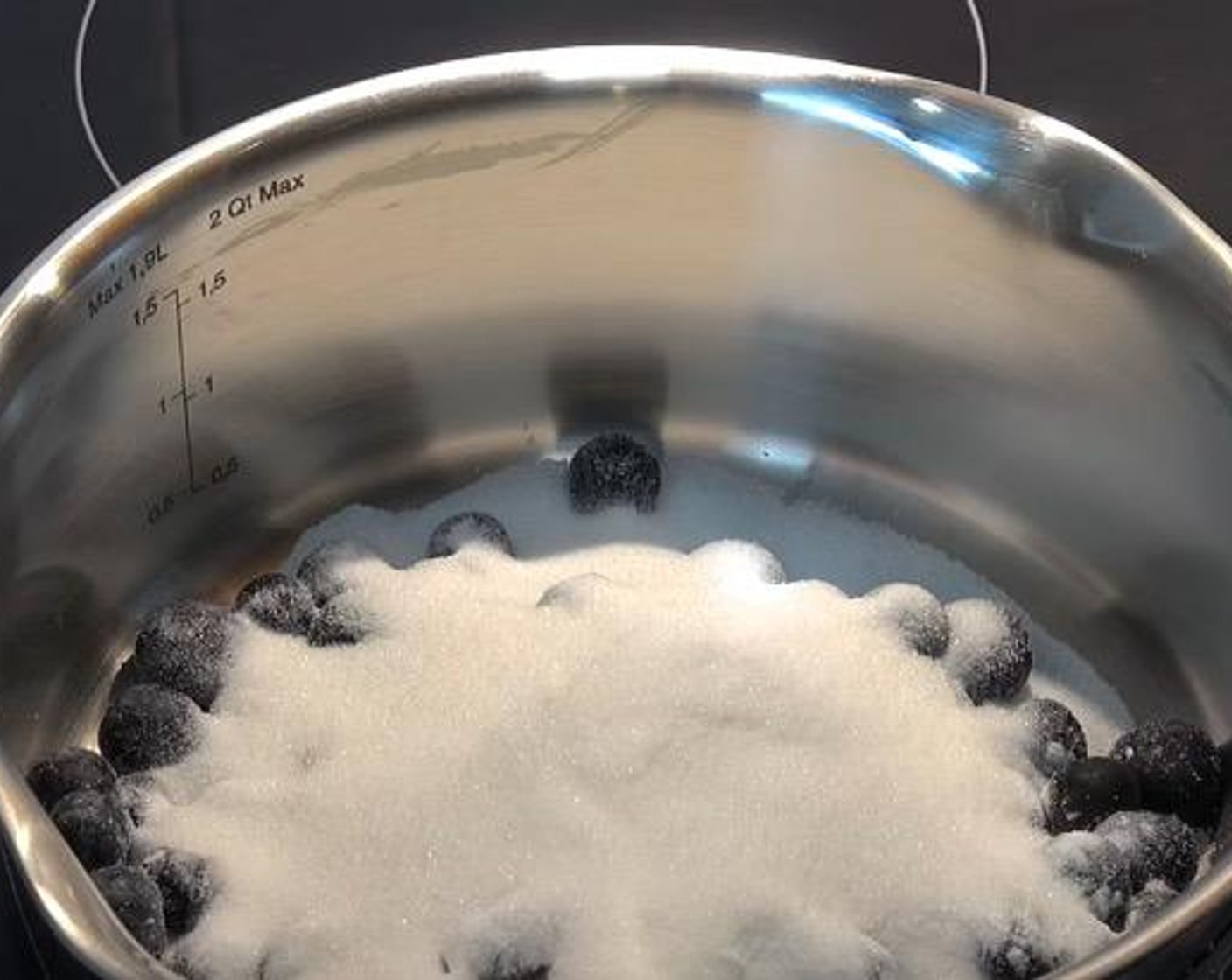 step 1 In a small saucepan, add Fresh Blueberries (1 1/3 cups), Corn Flour (1 Tbsp), Caster Sugar (3/4 cup) and Water (1/2 cup). Over a low heat and stirring occasionally, cook until mixture becomes thick and pulpy. Set aside to cool.