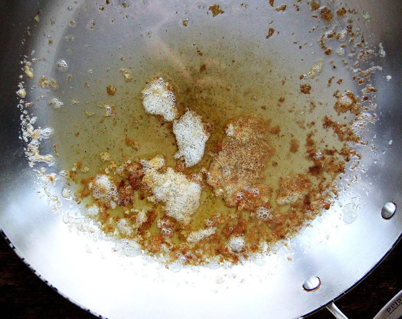 step 3 In a large sauté pan, melt the Unsalted Butter (1/3 cup) over medium heat. Once the butter begins turning brown and smelling nutty, turn off the heat.