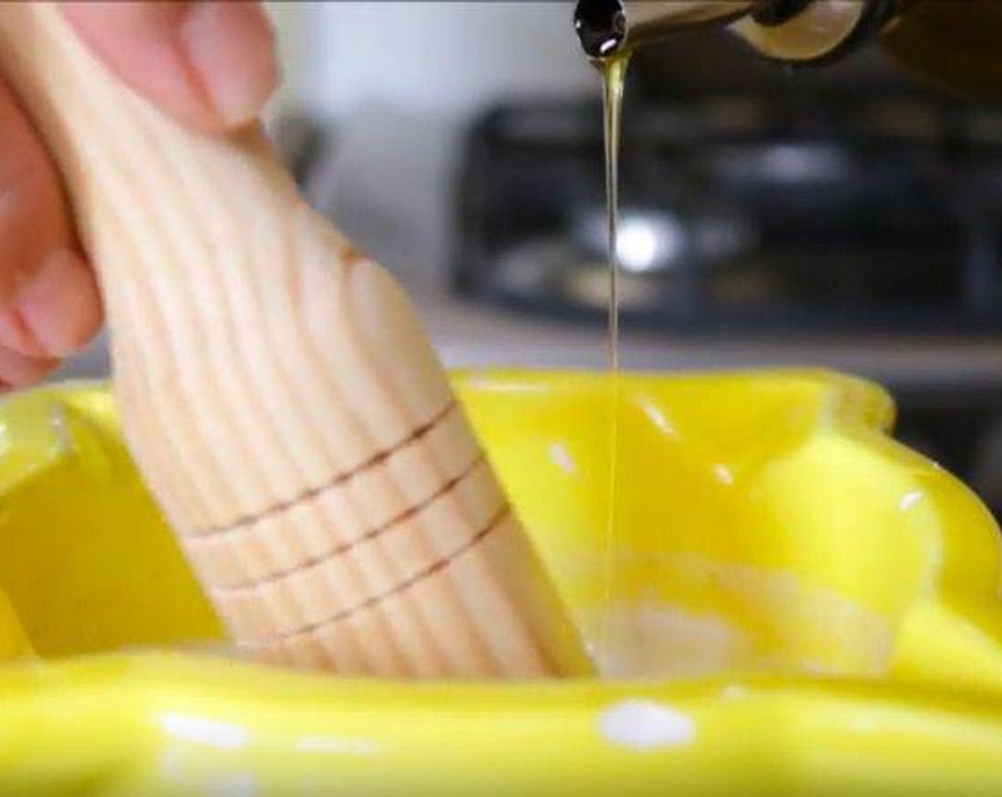 step 3 Slowly pour in the Extra Virgin Spanish Olive Oil (1 Tbsp) while you continue to mix. Cover with plastic wrap and add to the fridge.