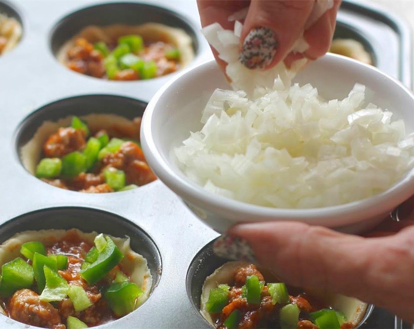 step 5 Top with Green Bell Pepper (1/2 cup) and Onion (1/2 cup), or the vegetables of your choice.