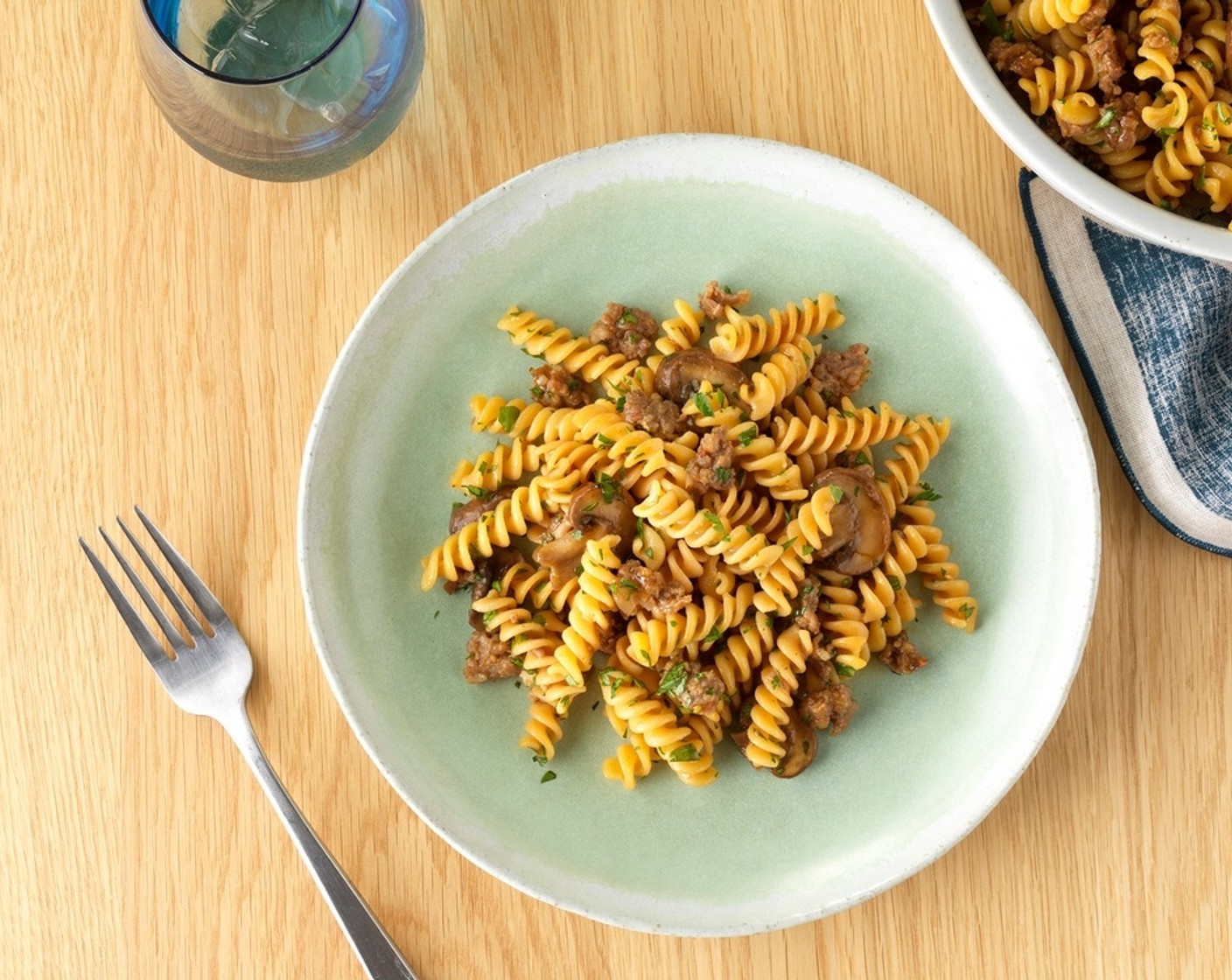 Chickpea Rotini with Spicy Italian Sausage and Mushroom Ragout