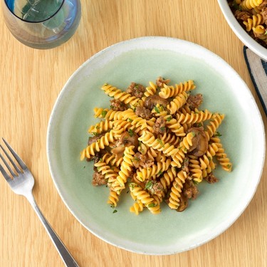 Chickpea Rotini with Spicy Italian Sausage and Mushroom Ragout Recipe | SideChef