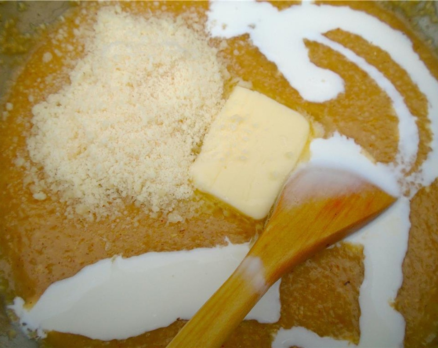 step 3 Add Cheese (1/2 cup), Butter (2 Tbsp), and Heavy Cream (1/2 cup). Check/adjust seasoning.