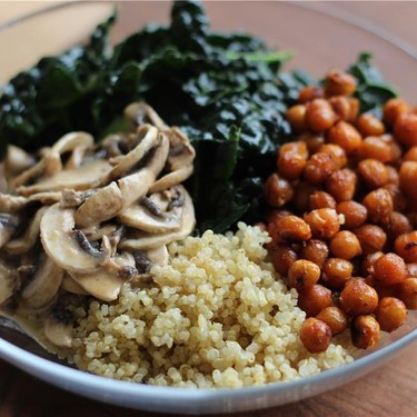 Roasted Chickpea + Mushroom Quinoa Kale Bowl Recipe | SideChef