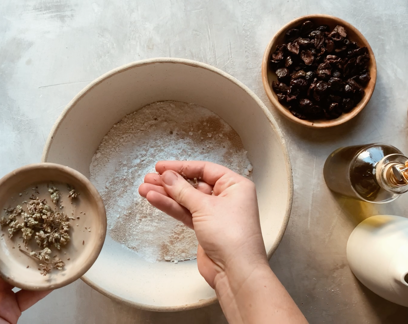step 1 In a large mixing bowl, combine the Unbleached All Purpose Flour (4 cups), Kosher Salt (1 tsp), Active Dry Yeast (3/4 tsp), Dried Greek Oregano (2 Tbsp), and Granulated Sugar (1/2 Tbsp). Mix the dry ingredients with a wooden spoon or spatula until well combined.