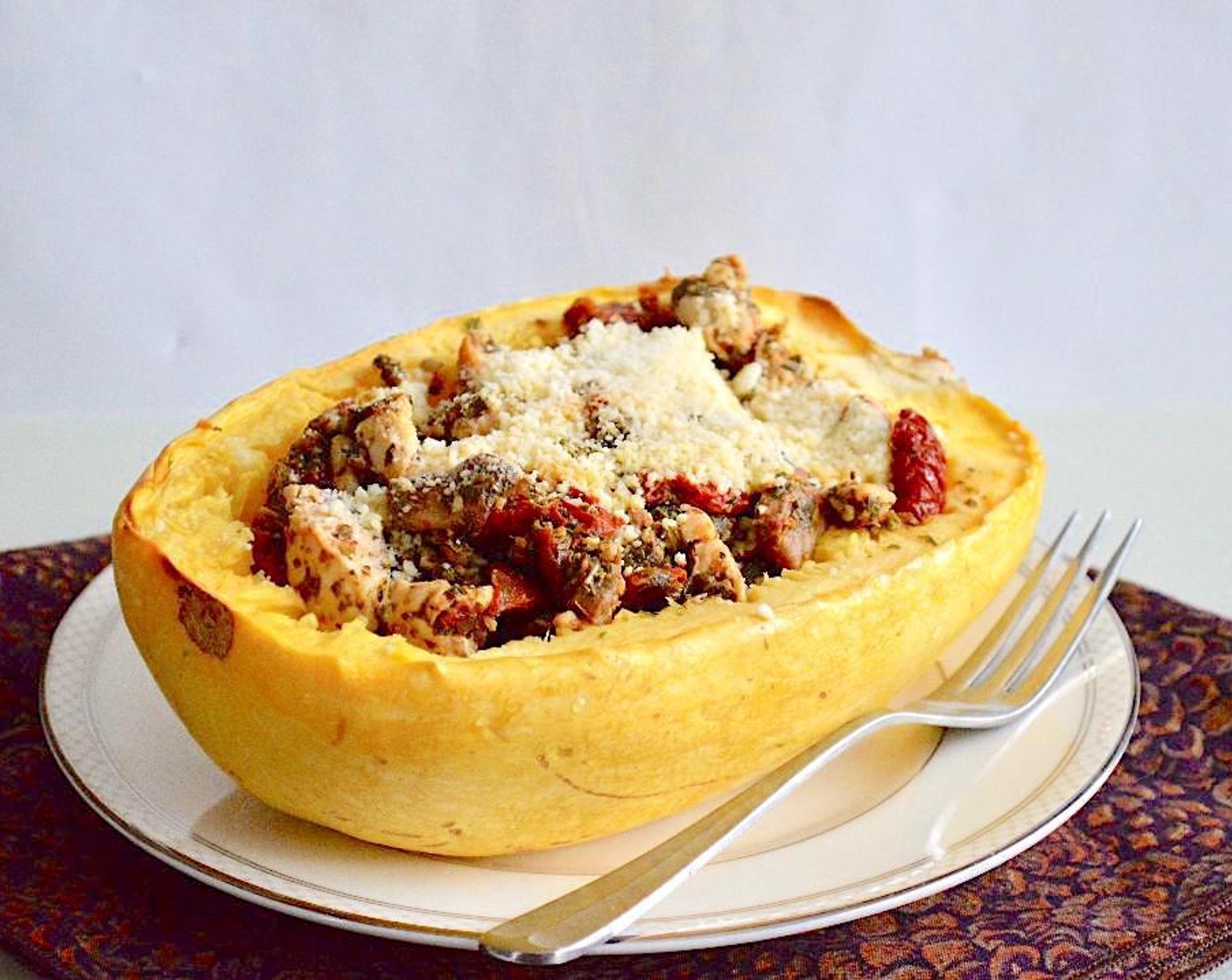 Pesto Chicken Stuffed Spaghetti Squash