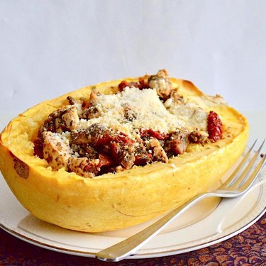 Pesto Chicken Stuffed Spaghetti Squash Recipe | SideChef