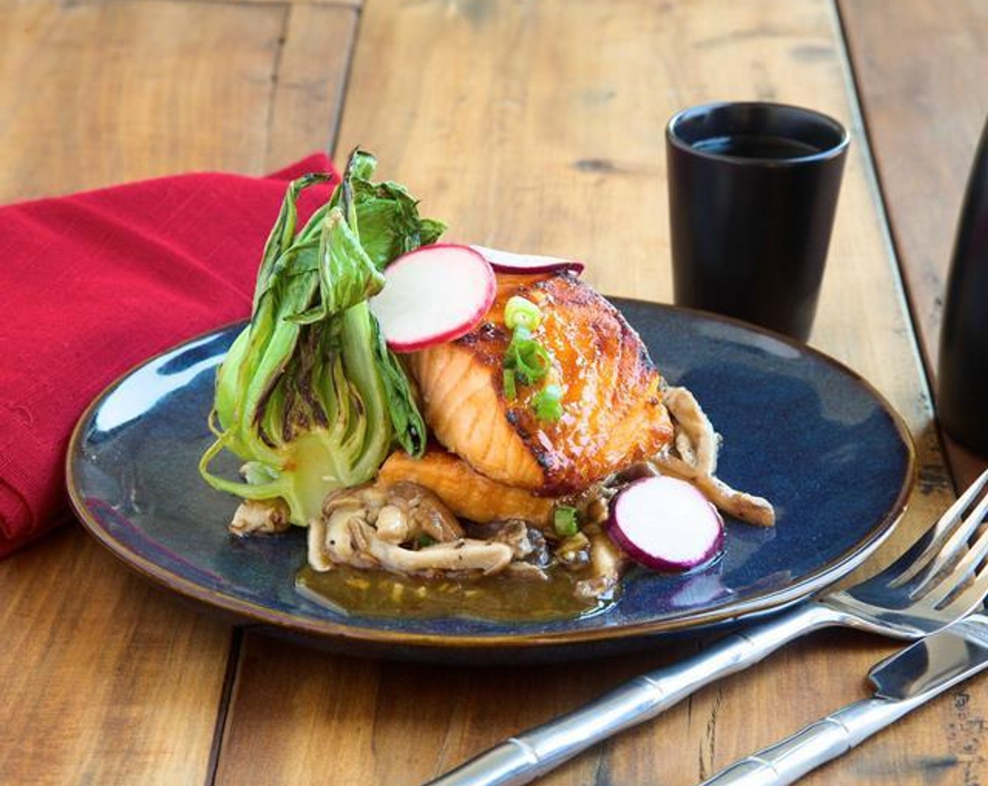 Salmon "Bulgogi" with Baby Bok Choy and Mushrooms