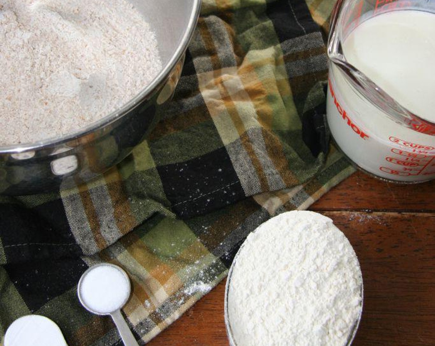 step 2 Combine Stone Ground Whole Wheat Flour (3 cups), All-Purpose Flour (1 cup), Baking Soda (1 tsp), and Salt (1 tsp).