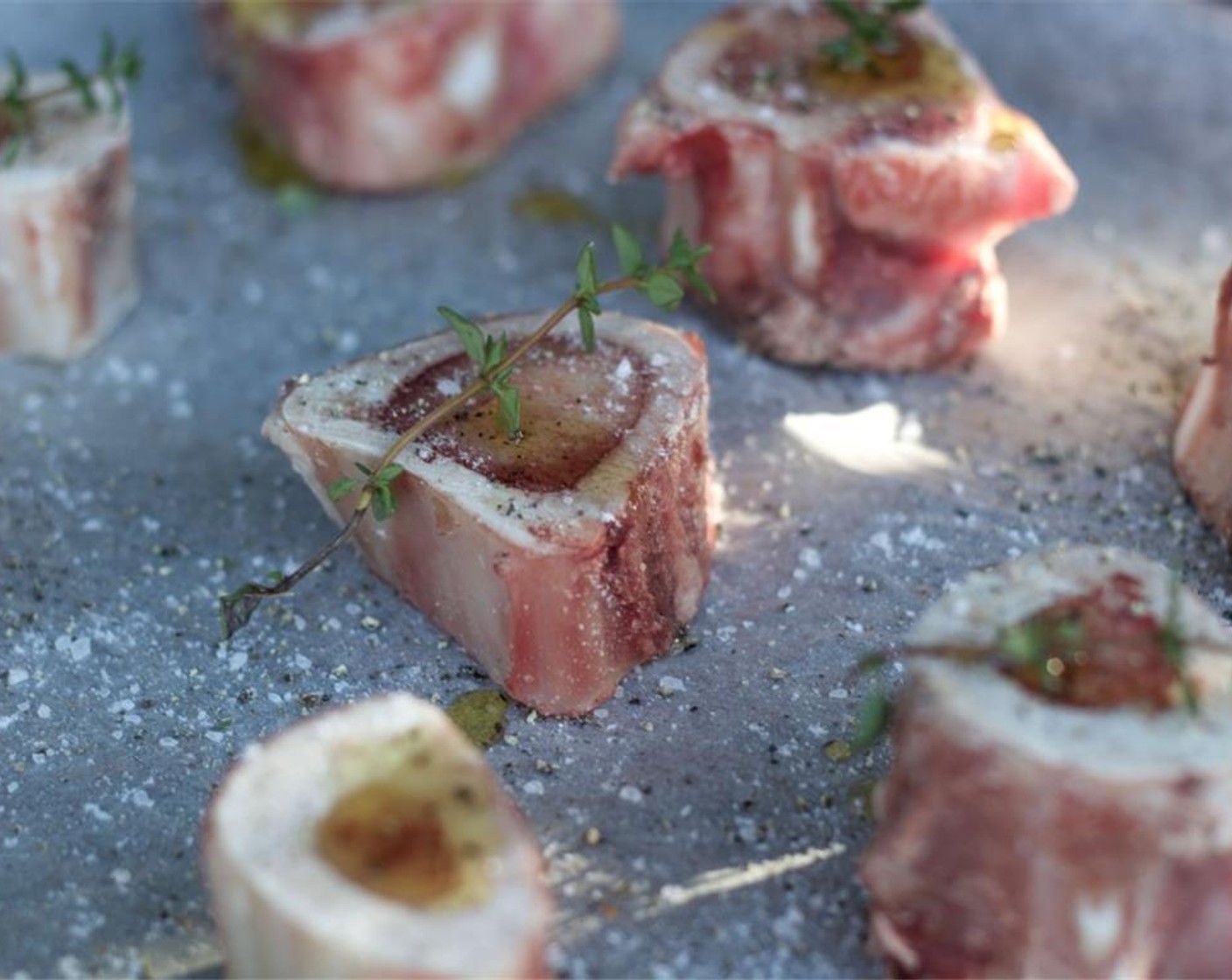 step 4 Season with Salt (to taste), Ground Black Pepper (to taste) and Fresh Thyme (1 sprig). Roast off the bones for 10 to 15 minutes.