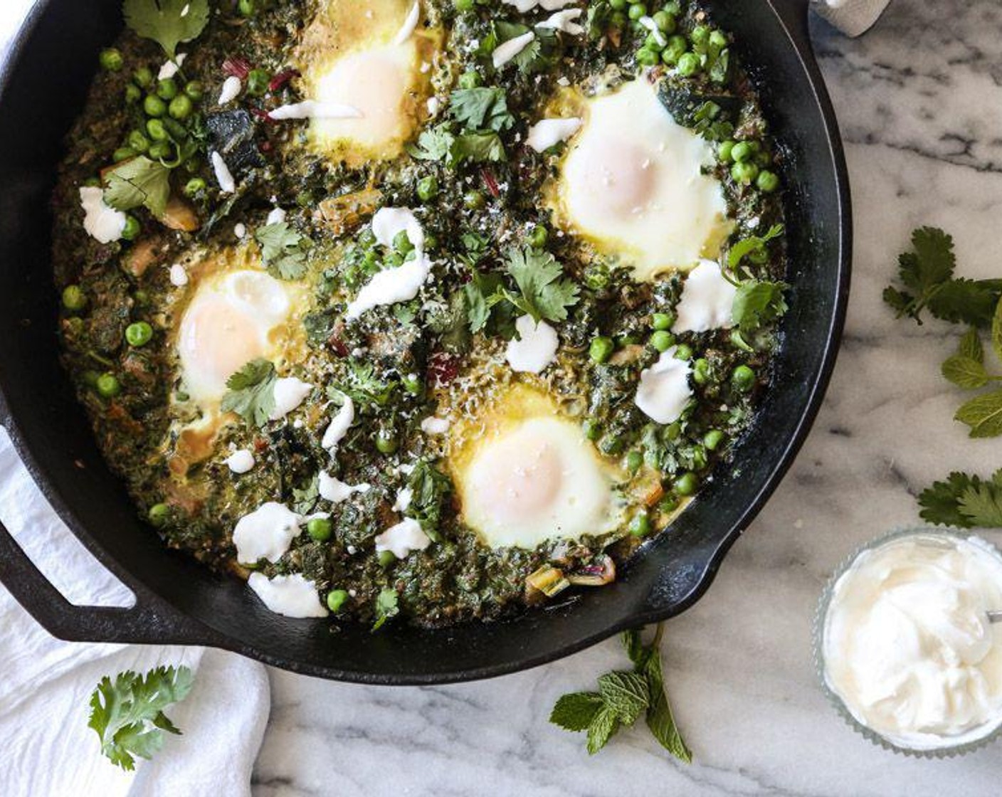 Green Shakshuka with Chard, Zucchini and Peas