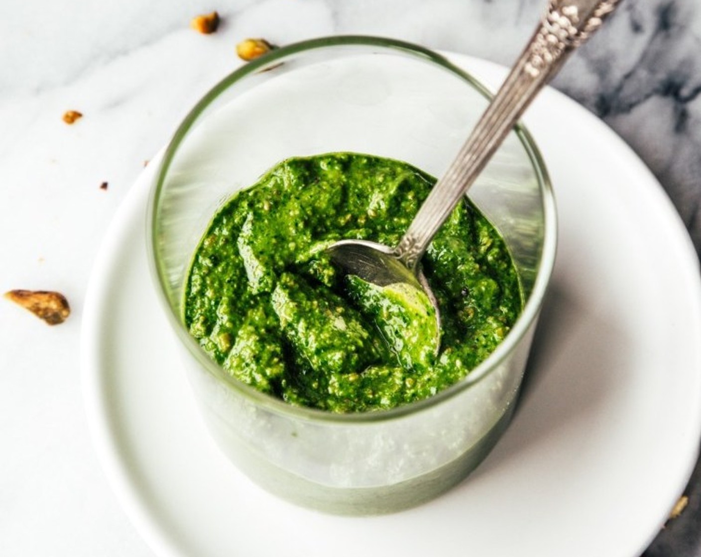 step 4 Add Parmesan Cheese (1/2 cup) and pulse 2 or 3 times. Voila! Pistachio Pesto. Set aside.