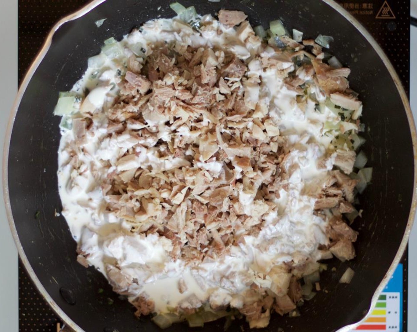 step 6 Add the chopped turkey and Heavy Cream (1/4 cup). Stir together and cook until the liquid evaporates.