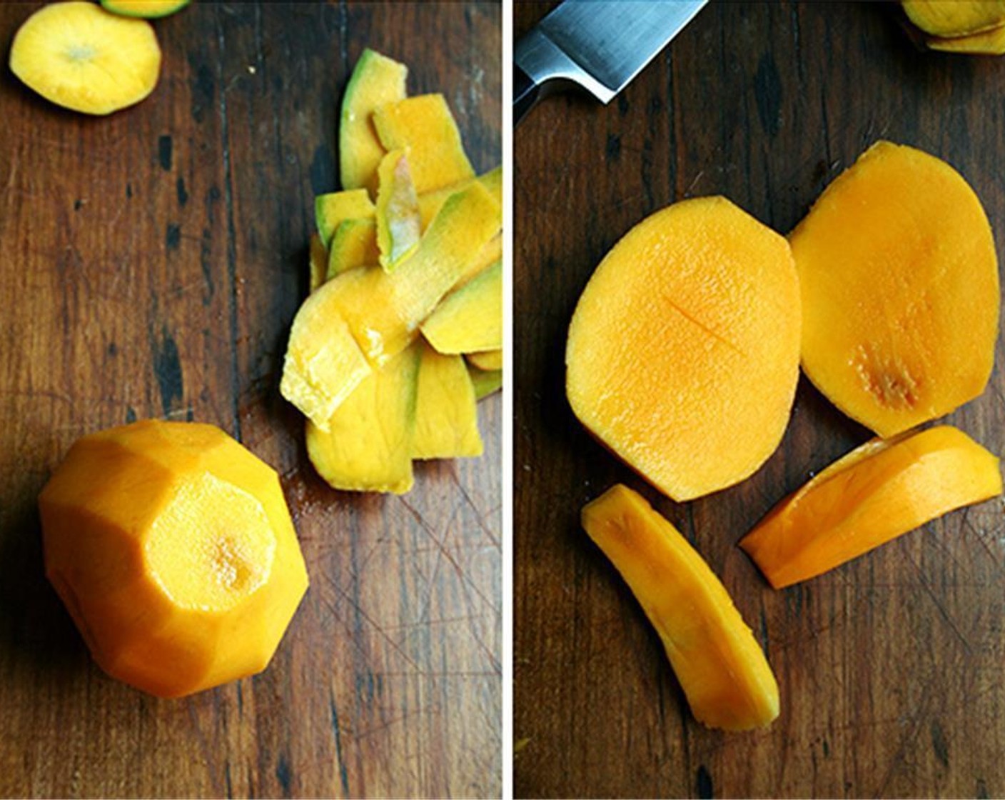 step 3 Peel the Mangoes (2) and slice down and around the pit, then dice the flesh. Grate the Fresh Ginger (1 in) on a box grater or finely dice with a knife. You need about a tablespoon of minced ginger flesh/juice.