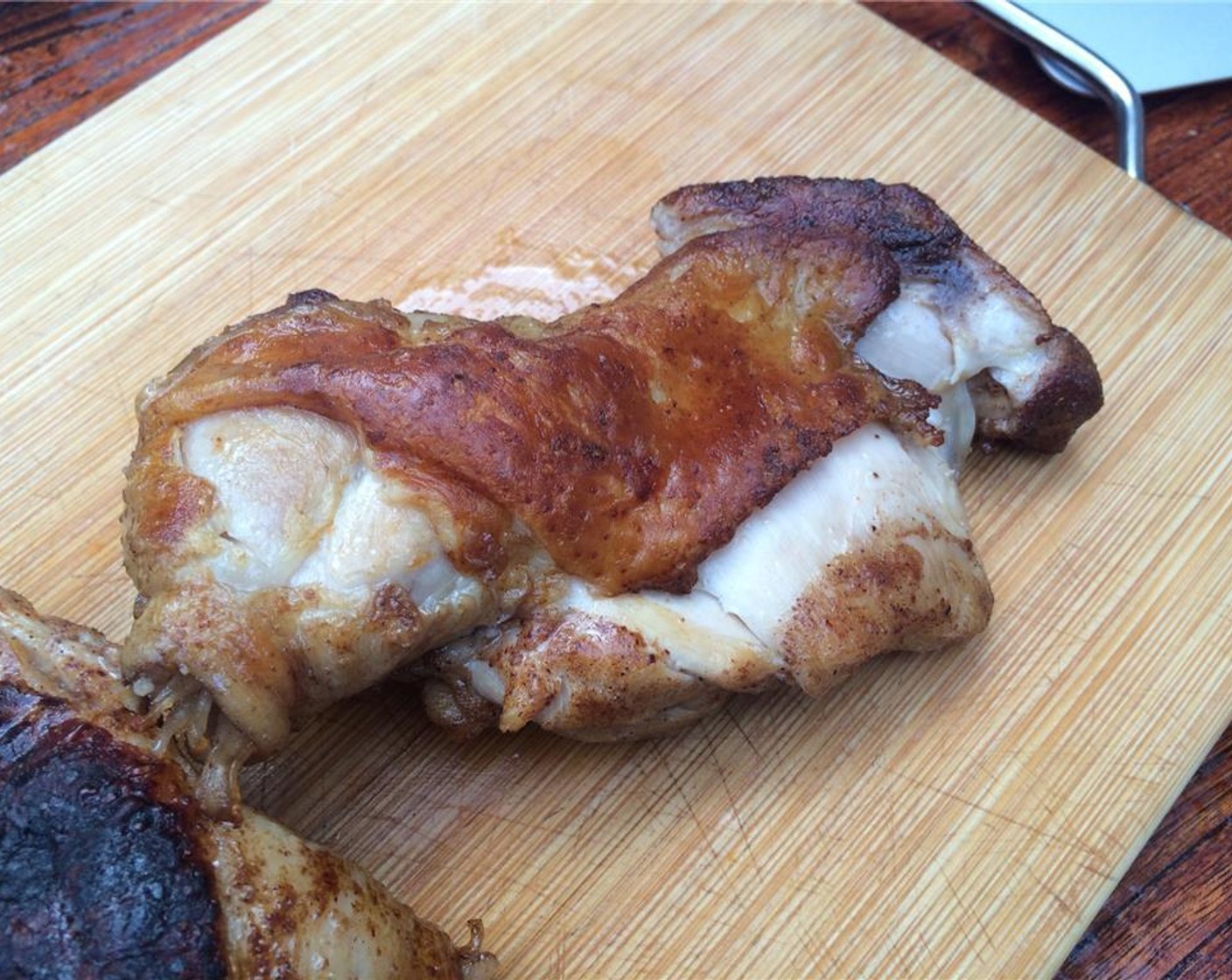 step 10 Remove chicken legs from the pressure cooker and pat them dry. Sear skin down in a pan over high heat until skin is crisp.