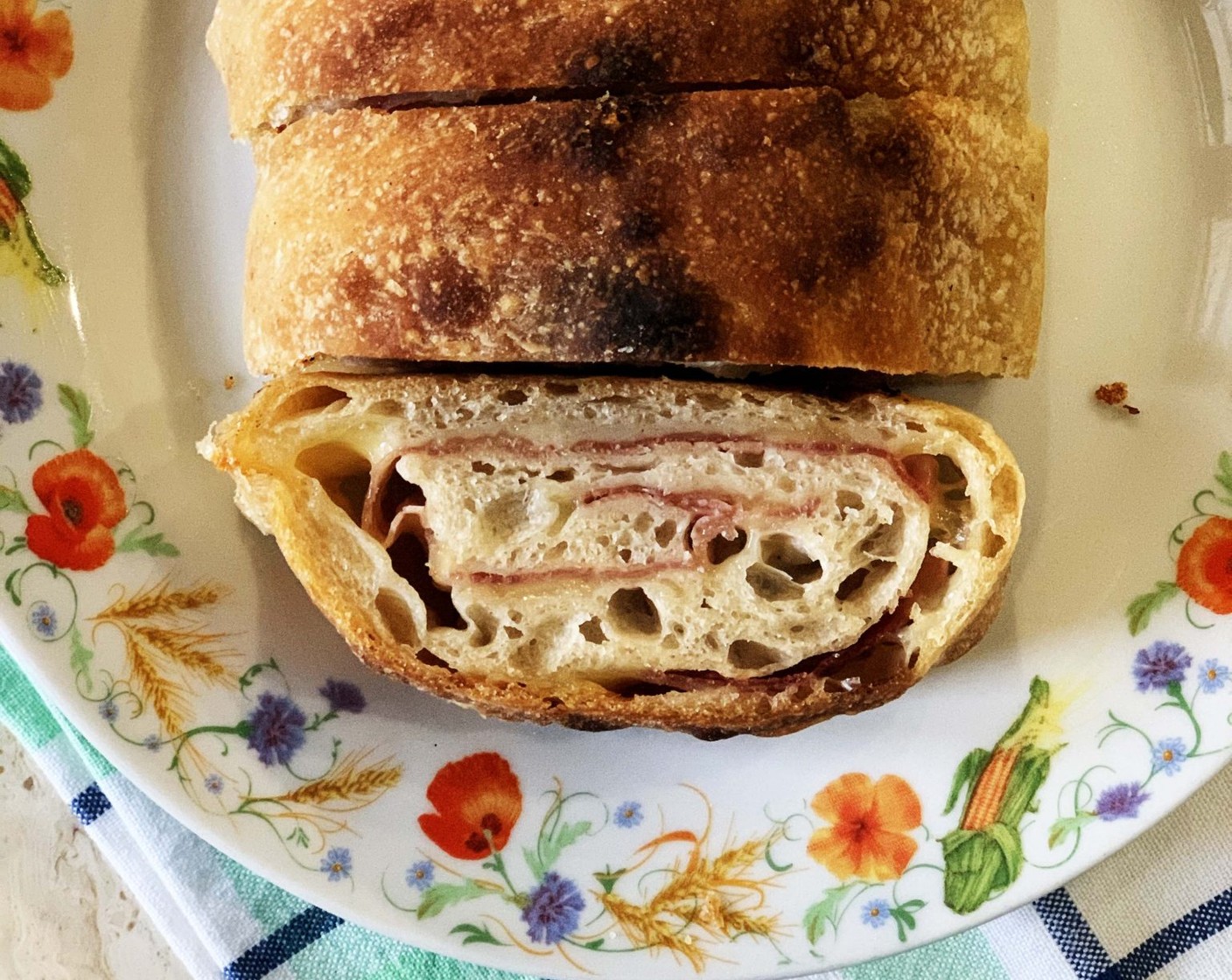 Focaccia Rolled with Ham and Cheese