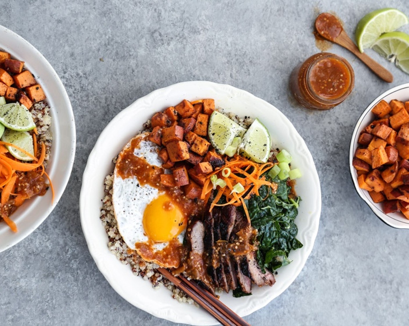 Quinoa, Miso Sweet Potatoes and Spicy Tomatillo Sauce Bibimbap
