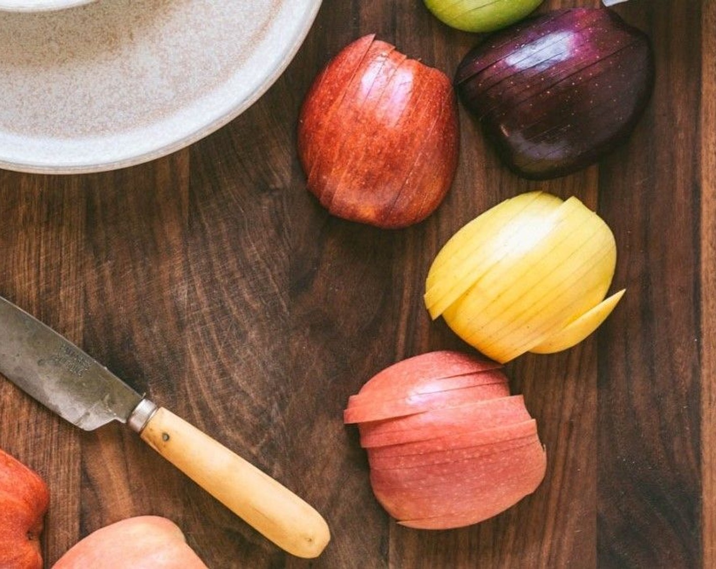 step 2 Slice the Apples (4). If making ahead, soak the slices in water with the juice of a lemon to slow oxidation.