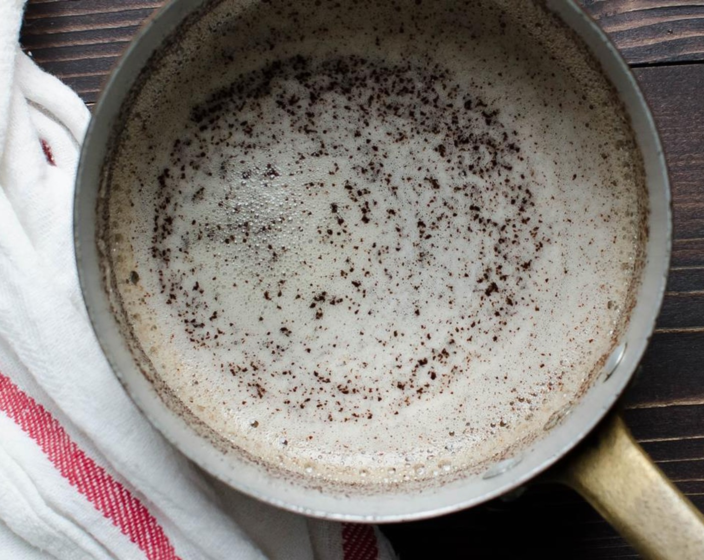 step 5 Add Unsalted Butter (1/2 cup) and cook over medium heat for 6-8 minutes swirling occasionally, until milk solids start to turn a golden to golden brown color, remove from heat.