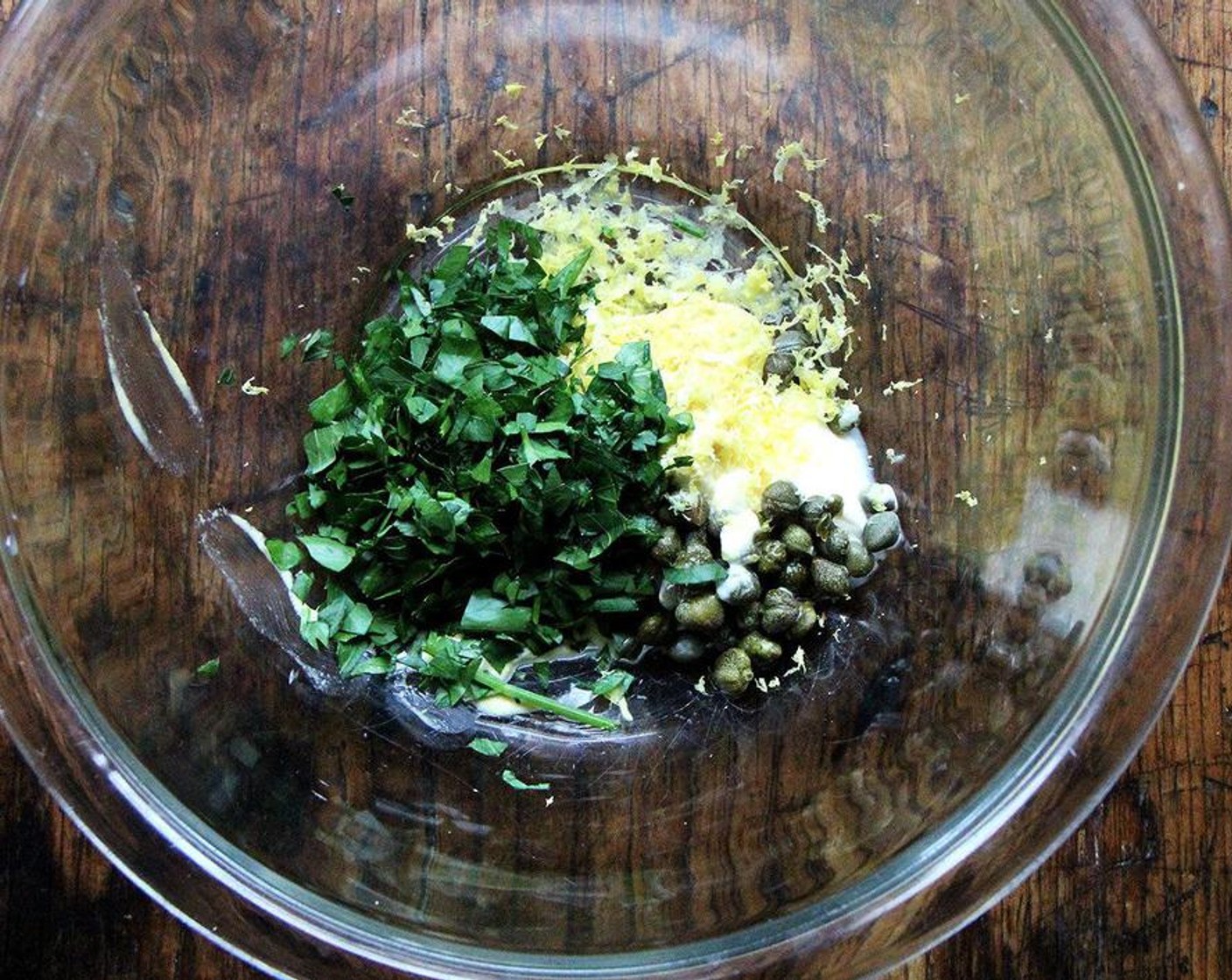 step 2 In a small bowl, stir together the Mayonnaise (2 Tbsp), Dijon Mustard (1 Tbsp), Capers (1 Tbsp), Fresh Parsley (2 Tbsp), and zest of the Lemon (1).