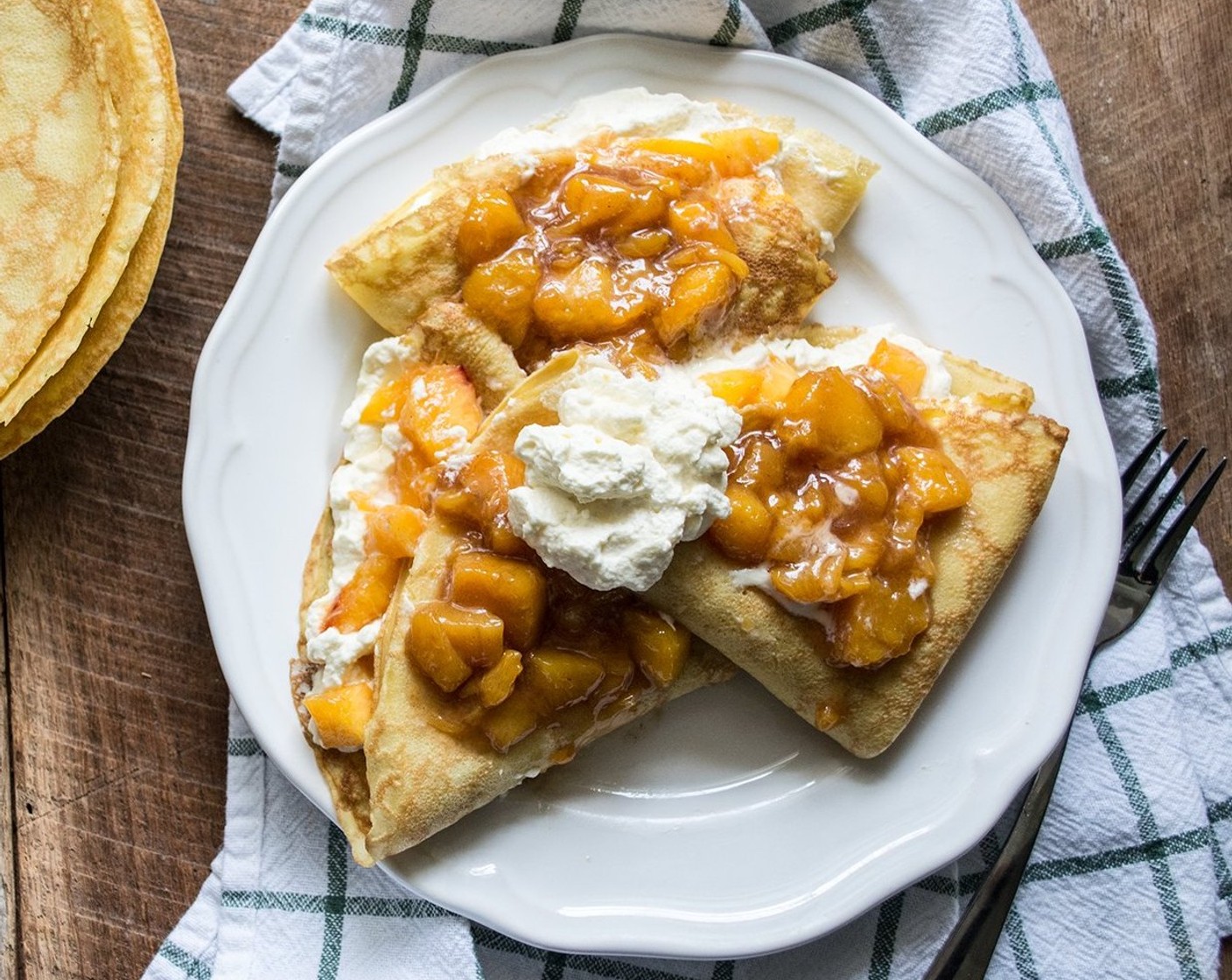 Peach Crepes with Goat Cheese Cream Filling