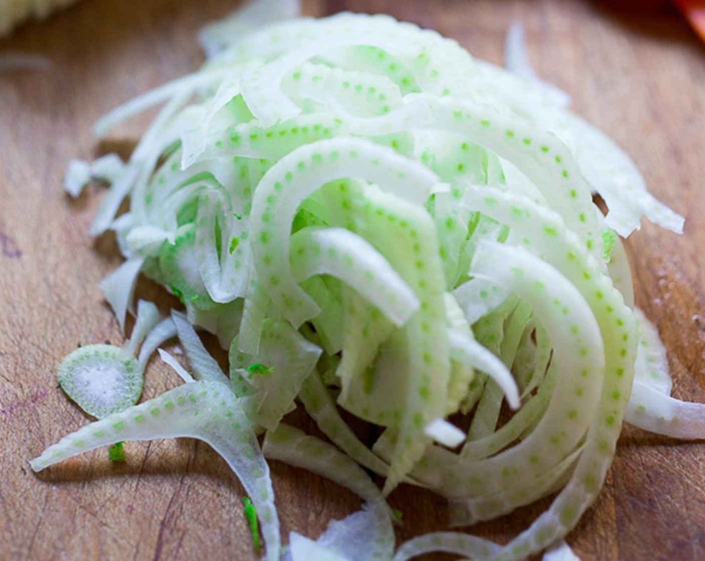 step 3 Ross the Butter Lettuce (4 cups), Fennel Bulb (1), and Red Onion (1/4 cup) with some of the dressing-you won’t need it all.