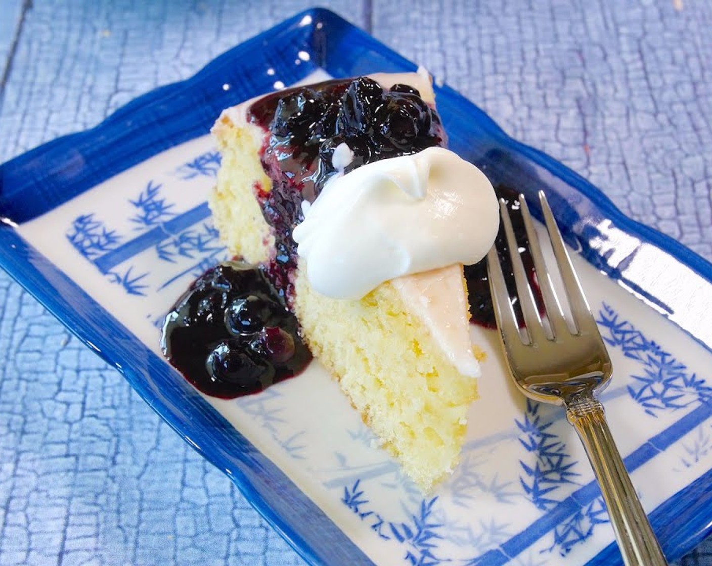Lemon-Glazed Cornmeal Cake with Blueberry Sauce