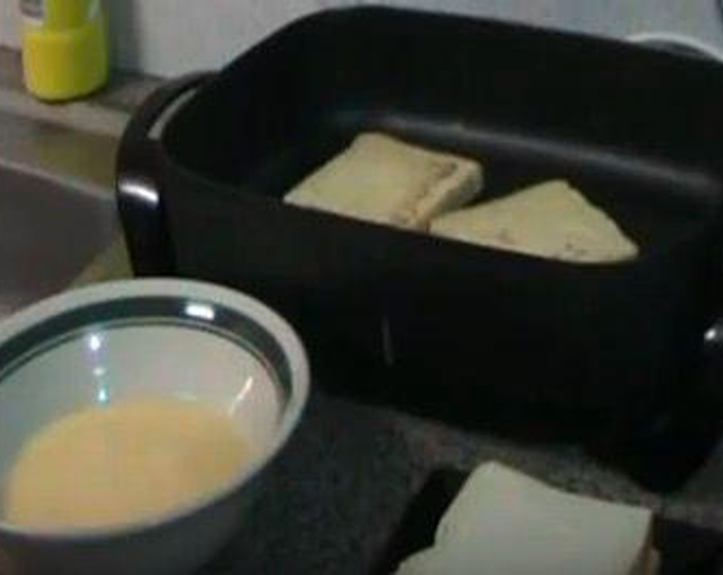 step 2 Dip White Bread (8 slices) into the egg mixture and place into frying pan. Cook for about 30 seconds on each side, or to your liking.