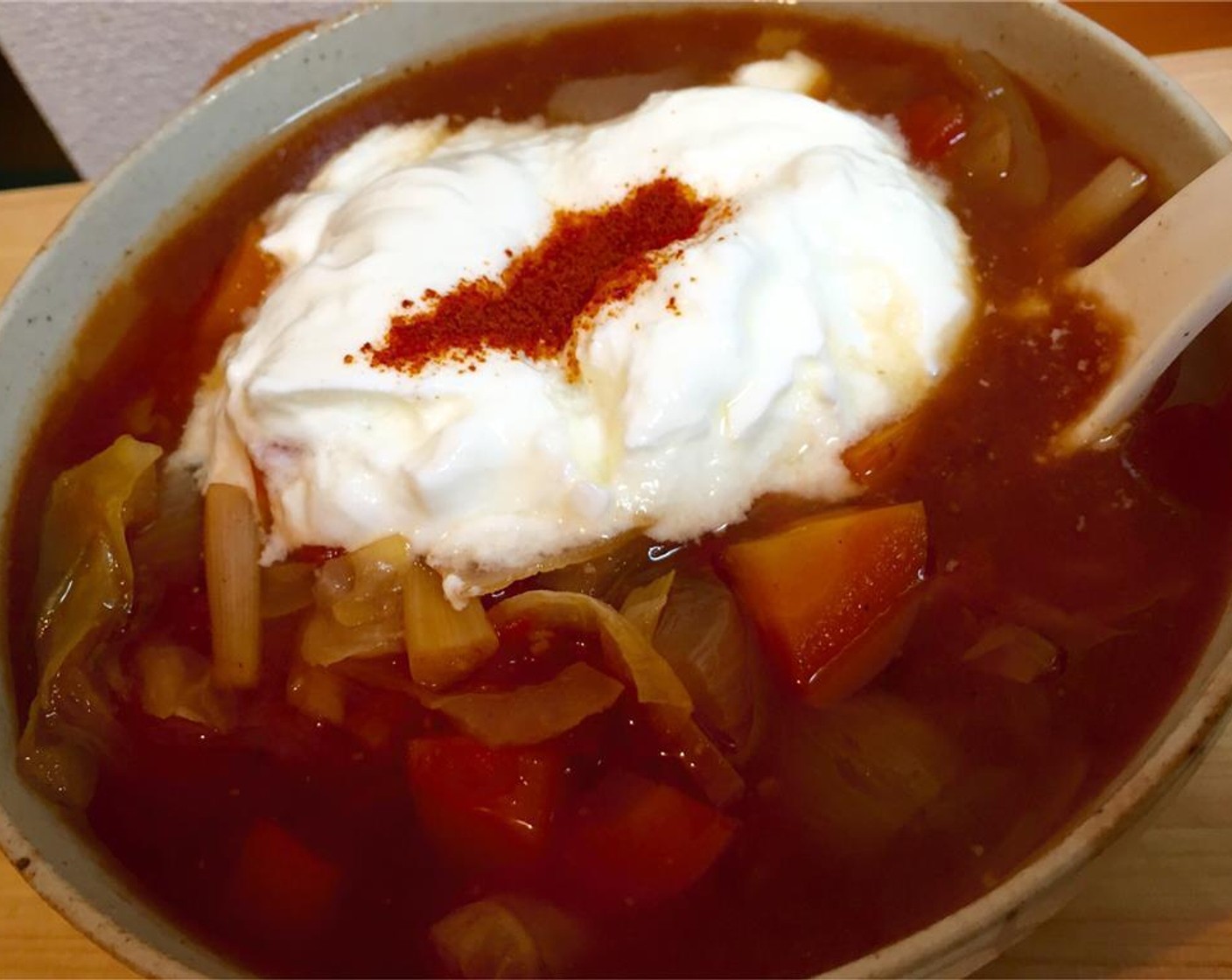 step 4 Stir and then ladle into bowls, adding Yogurt (1 dollop) or sour cream, if desired.