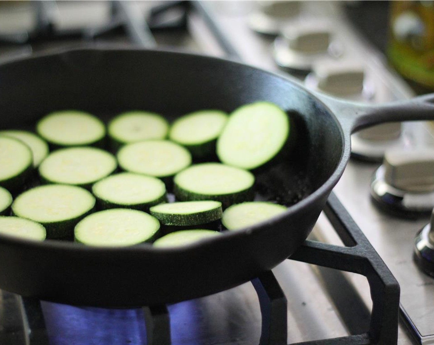 step 2 Slice each Zucchini (3) into about 1/3 inch discs. Sprinkle each side with salt. Heat olive oil in large skillet over medium high heat. Add salted zucchini to skillet and sauté until crisp-tender.