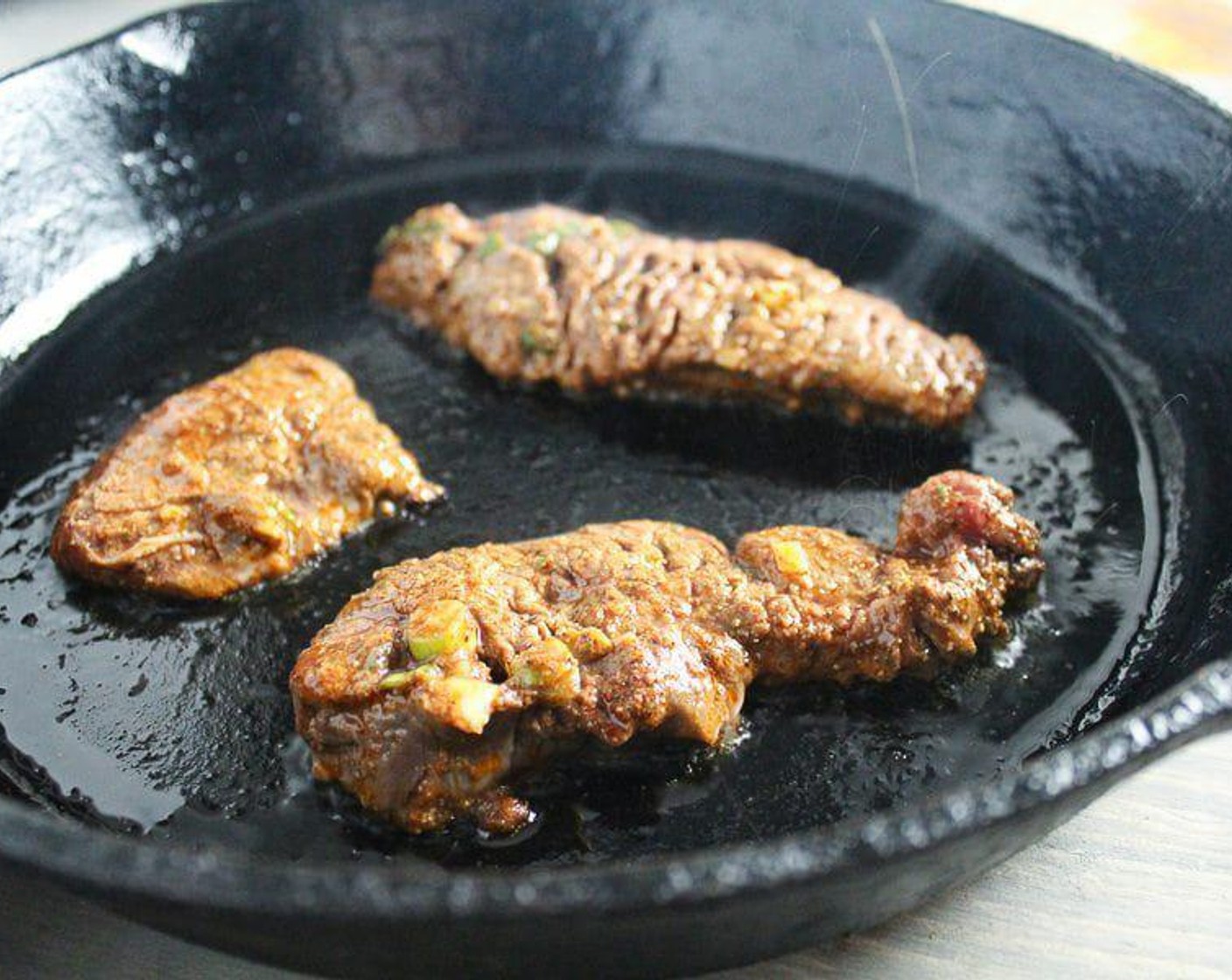 step 6 Sear for 3 minutes, flip, and sear on the other side for 2 to 3 minutes. Continue this process working in small batches until all of the steak is cooked.