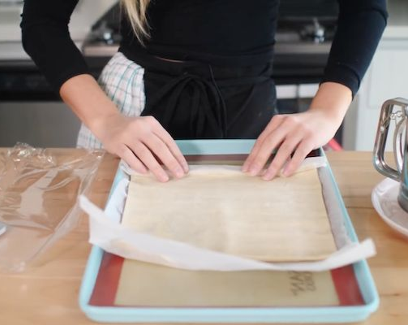 step 2 Unroll the Vegan Puff Pastry (1 sheet) and place on a non-stick baking tray, silicone mat or parchment paper-lined tray.
