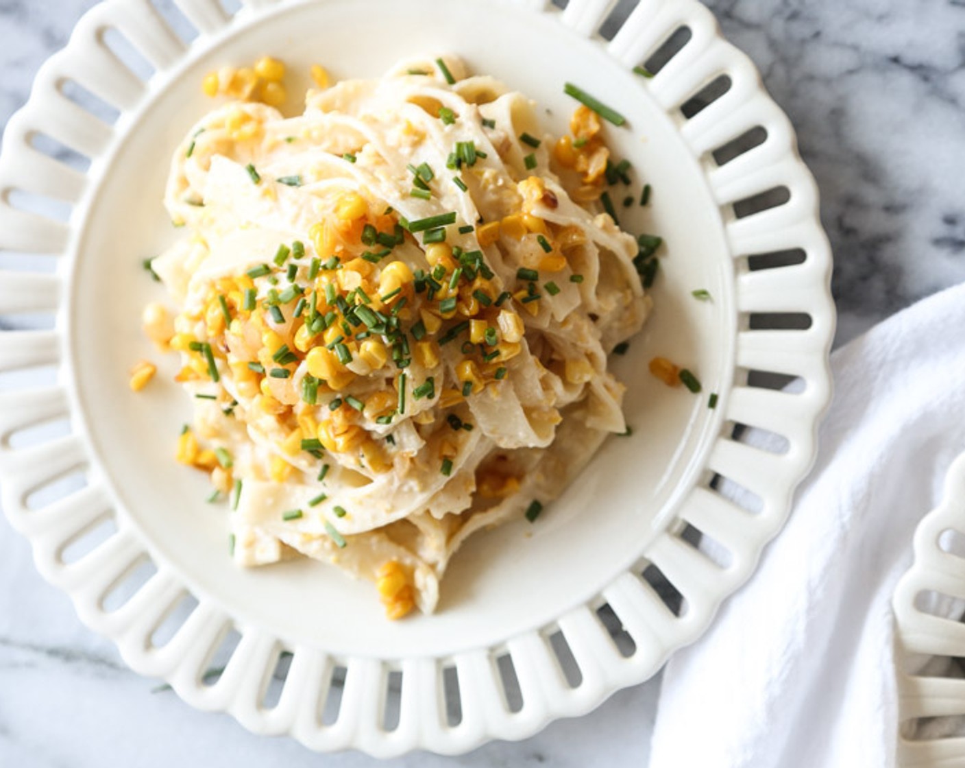 Sweet and Spicy Corn Pasta with Ricotta and Chives