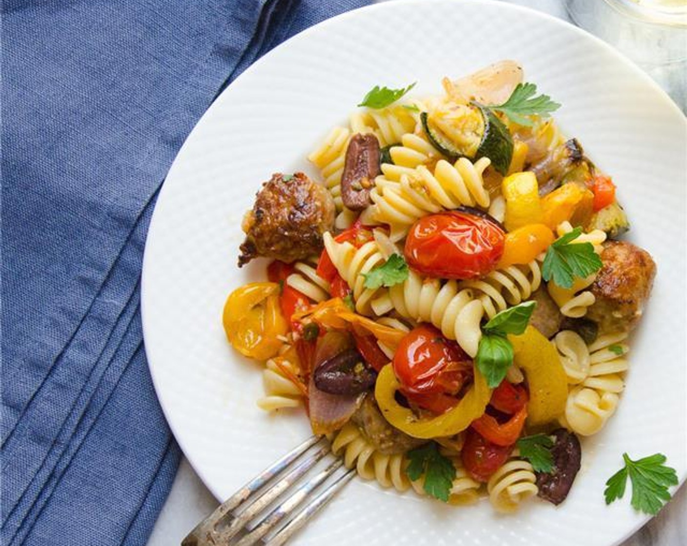 Roasted Italian Sausage, Veg and Pasta