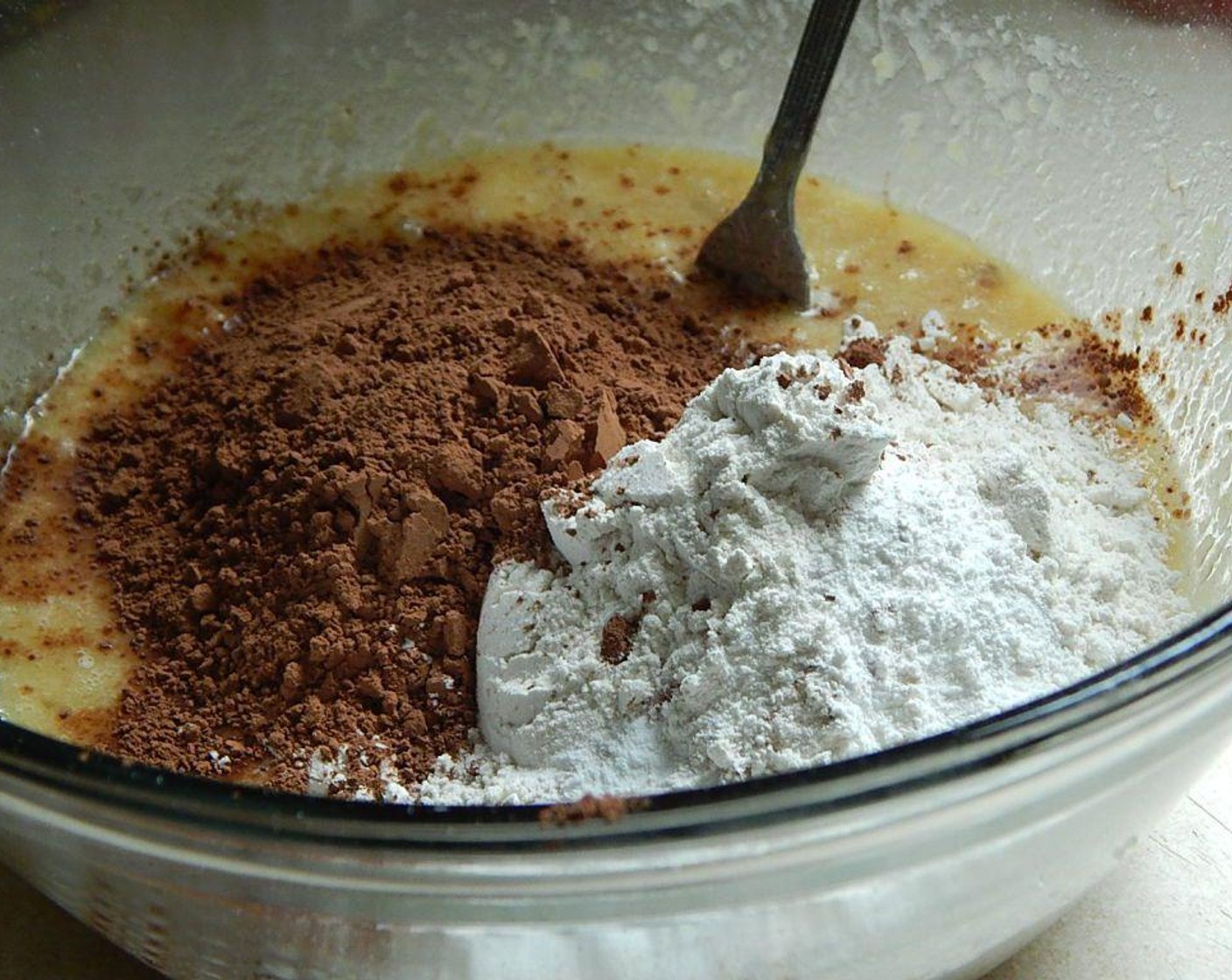step 6 Mix in All-Purpose Flour (1 1/4 cups), Unsweetened Cocoa Powder (1/2 cup), Baking Powder (1 tsp), and Baking Soda (1 tsp).
