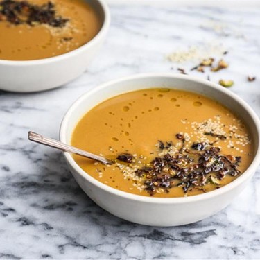Vegan Butternut Squash Soup with Crispy Brussels Sprouts and Ginger Recipe | SideChef