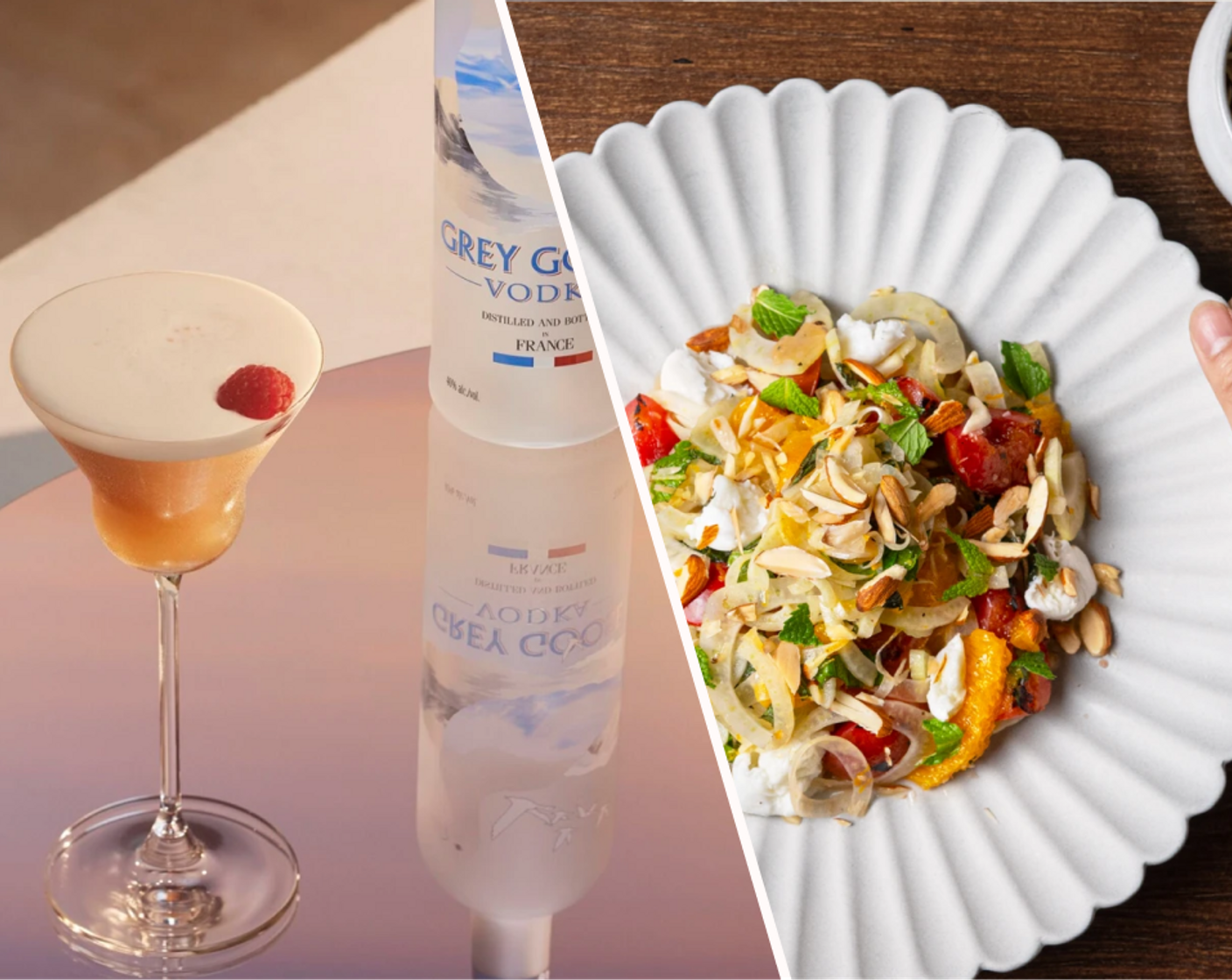 Plum Fennel Salad with Ginger Honey Dressing and French Martini Cocktail