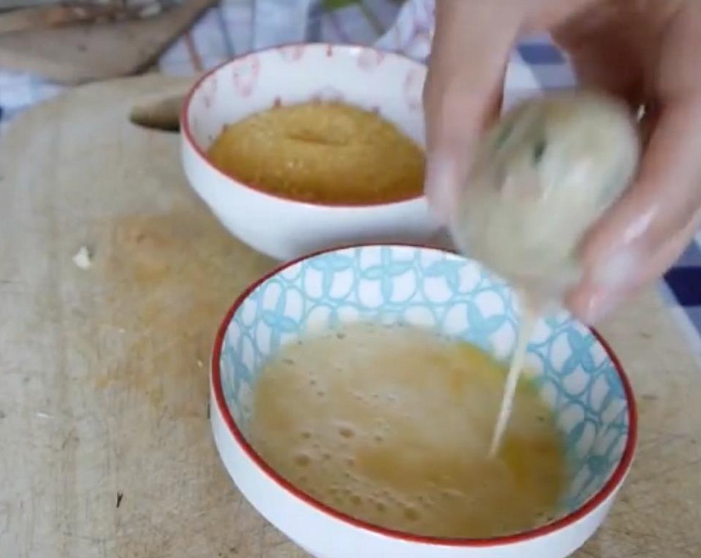 step 6 Beat Free Range Egg (2) in one bowl and place Breadcrumbs (to taste) in a separate bowl. Roll each croquette through the eggs and breadcrumbs until covered.