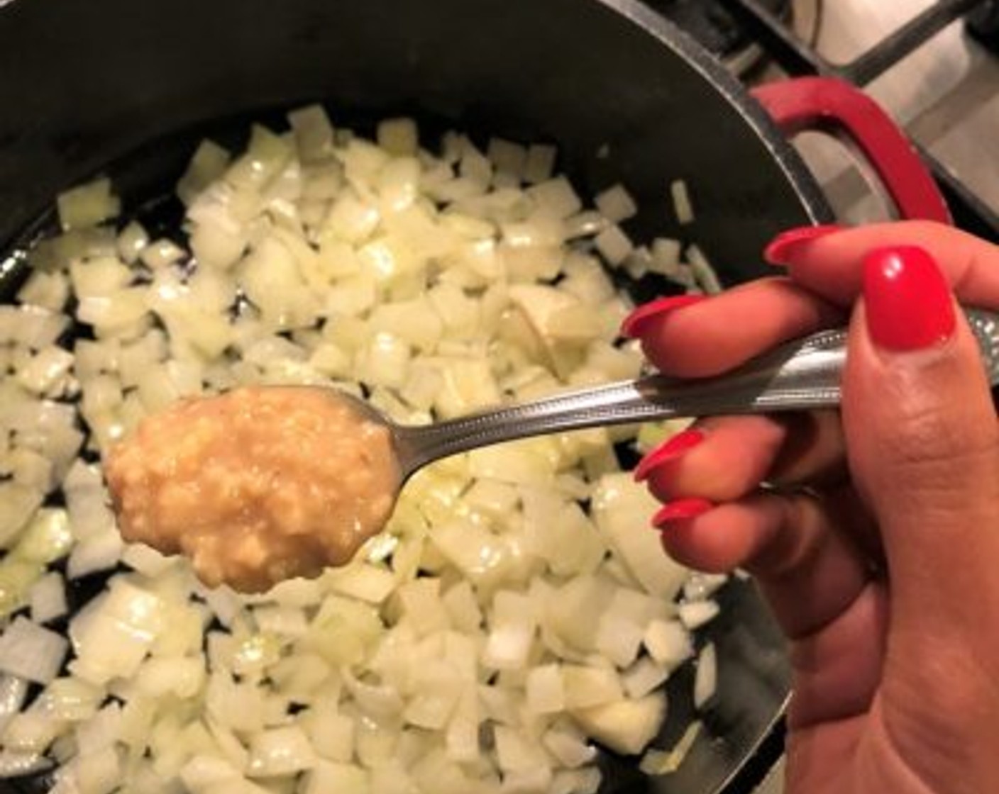 step 3 On a medium flame in a medium skillet, heat the Olive Oil (1 Tbsp). Sauté the Yellow Onion (1) for a couple of minutes until slightly translucent. Add he Garlic (3 cloves) and continue to sauté for a further couple minutes.