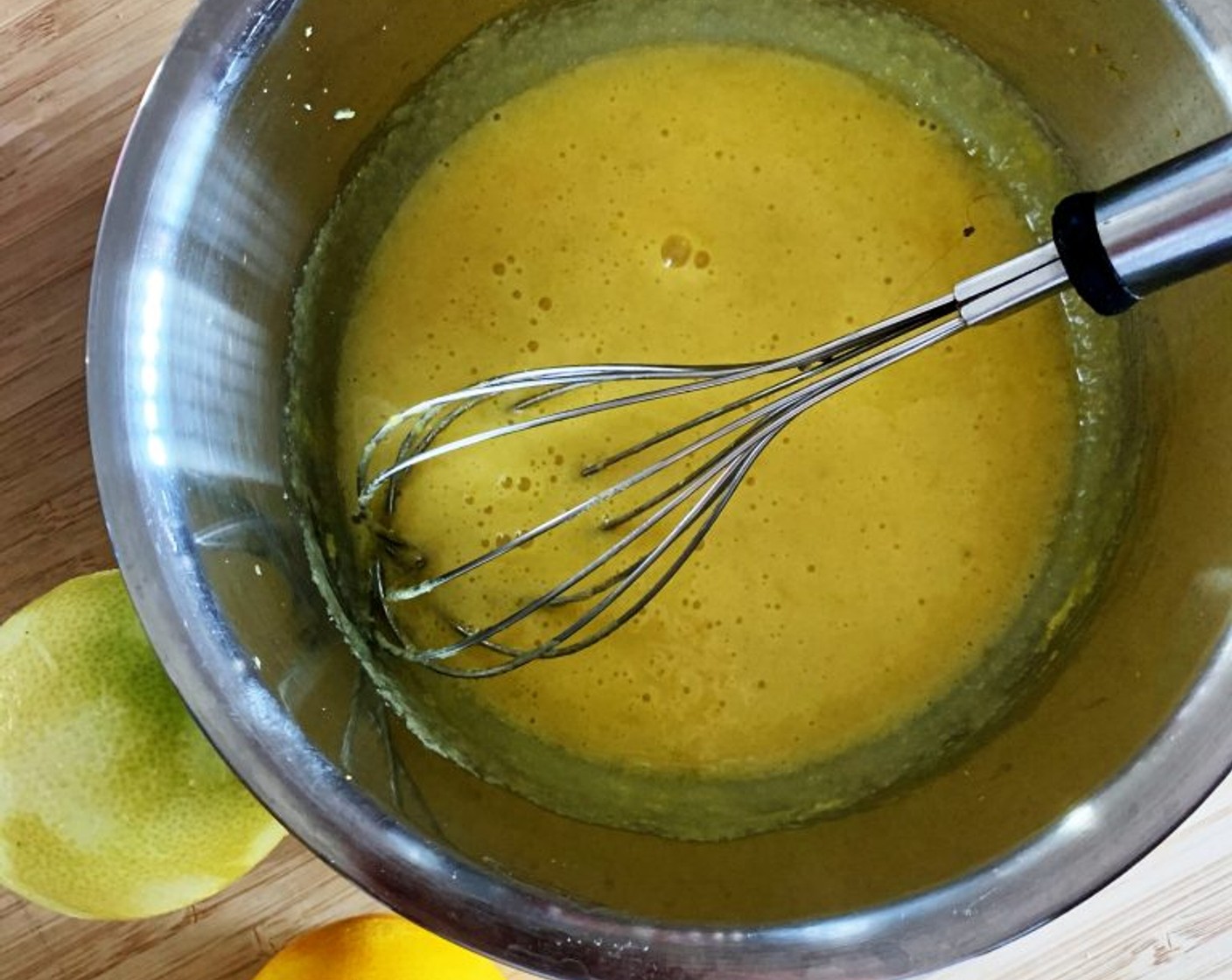 step 1 In a saucepan whisk together Eggs (4), Granulated Erythritol (1/4 cup), and zest of a Lemon (1) and Orange (1).