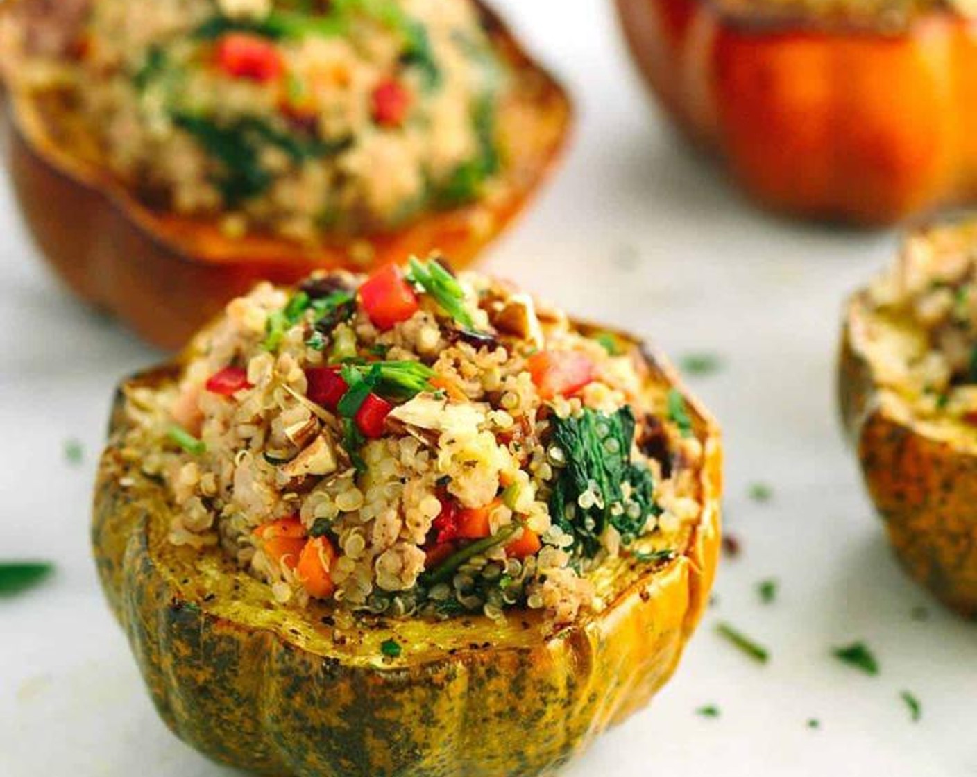 Roasted Acorn Squash with Turkey Quinoa Stuffing