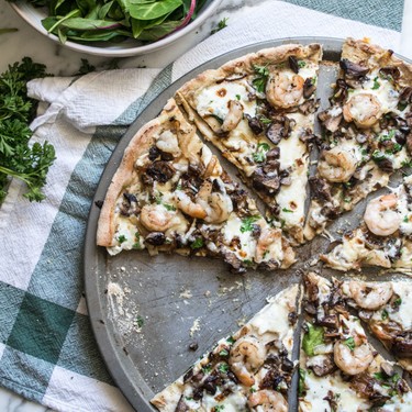 Gluten-Free Cheesy Garlic Shrimp and Mushroom Pizza Recipe | SideChef