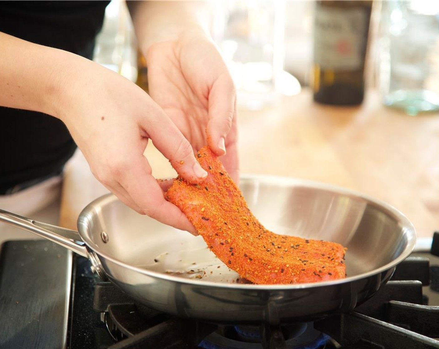 step 2 Combine the Togarashi Chili (1 Tbsp) and Gomashio (1 Tbsp) in a small bowl and mix well. Generously coat all sides and edges of ahi with the seasonings.