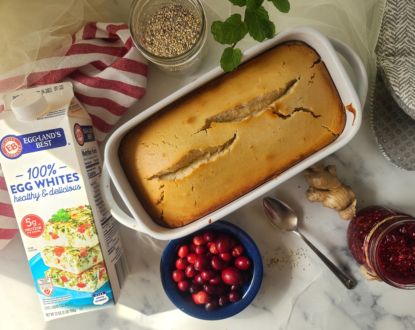 Sugar-Free Loaf Cake with Cranberry Chia Ginger Sauce