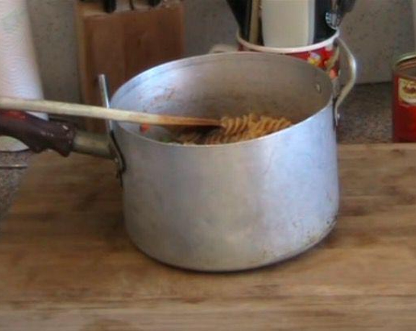 step 2 In a warm pot with the cooked pasta, add Tomato Soup (8 oz) and Frozen Mixed Vegetables (1 cup). Add 1 cup of pasta water. Mix together. Add Chicken (2 cups).