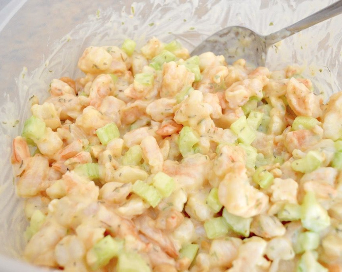 step 5 Take the cooled shrimp and roughly chop it into little pieces and stir it in thoroughly with the rest of the salad. Seal it up and let it chill for at least 3 hours, or up to overnight.